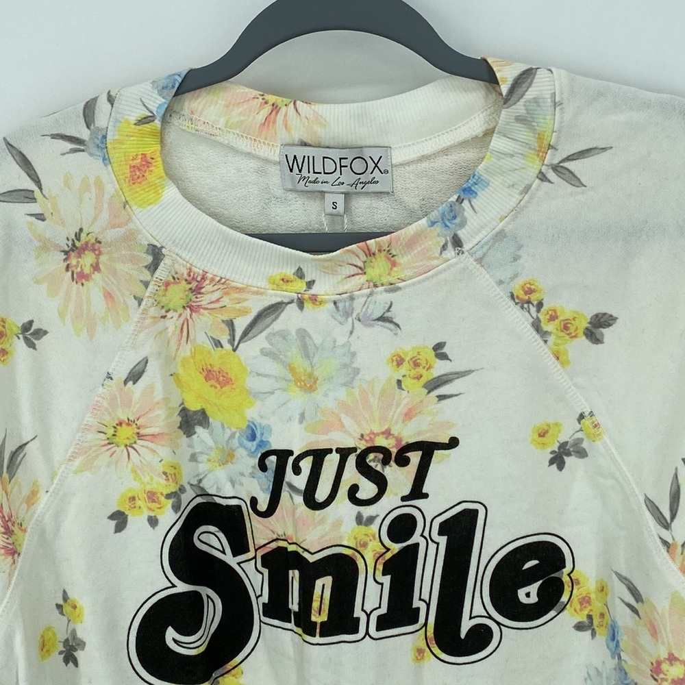 Wildfox Just Smile Floral Sweatshirt Size Small NWT Oversized Fit - Picture 2 of 8